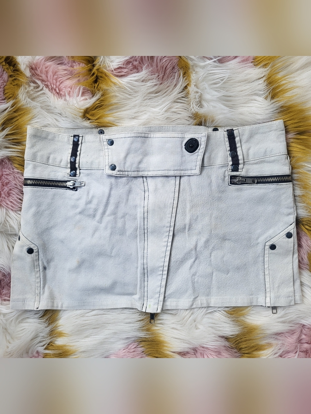 Lip Service Y2k Vintage Goth White Mini Skirt with Zipper & Snap Detail